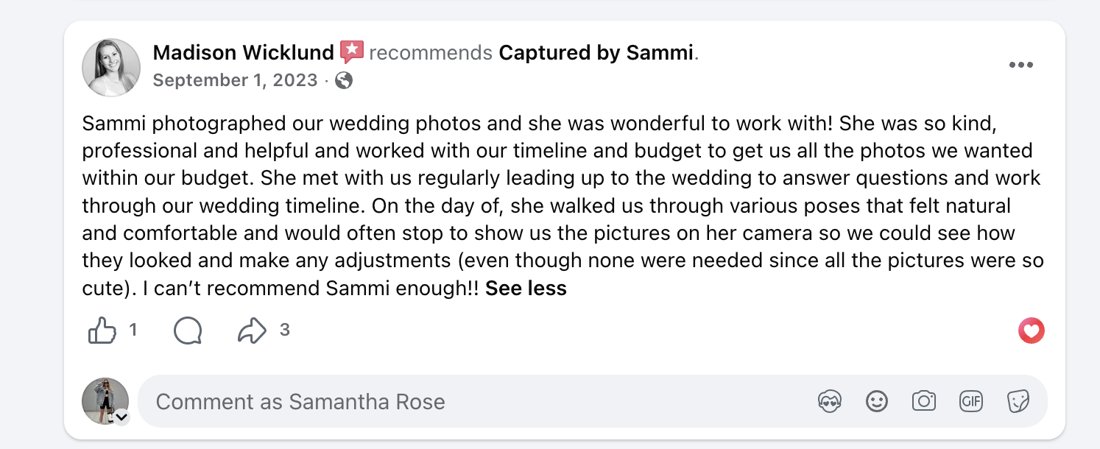 Captured by Sammi Facebook recommendation