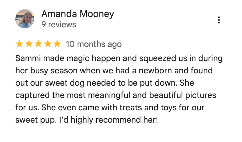 Captured by Sammi five-star Google review