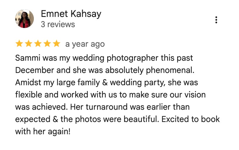Captured by Sammi five-star Google review